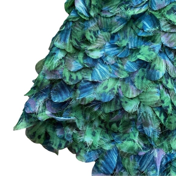 Catherine Malandrino Silk Draped Neck Scalloped Textured Mini Dress Green Size 6 - Picture 6 of 9